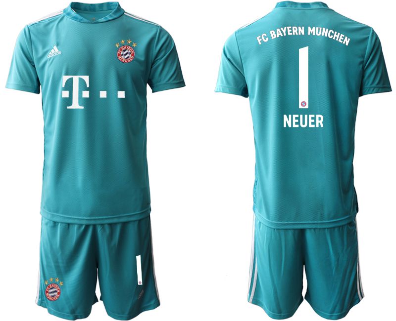 Men 2020-2021 club Bayern Munich lake blue goalkeeper #1 Soccer Jerseys